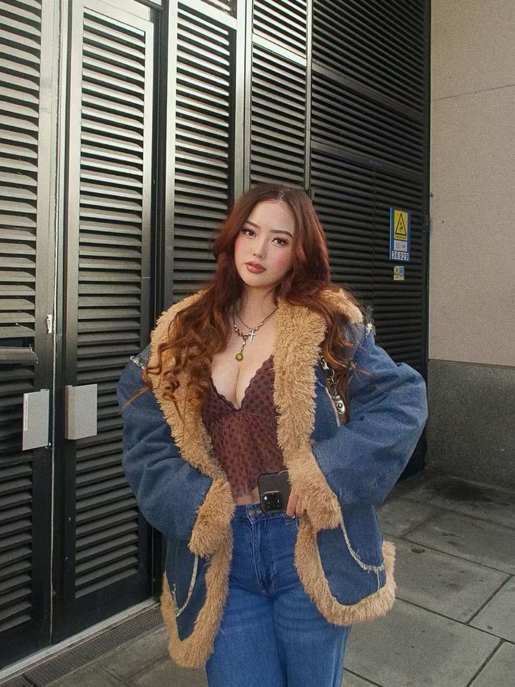 Aelfric Eden Faux Shearling Trim Denim Jacket - Blue/Tan